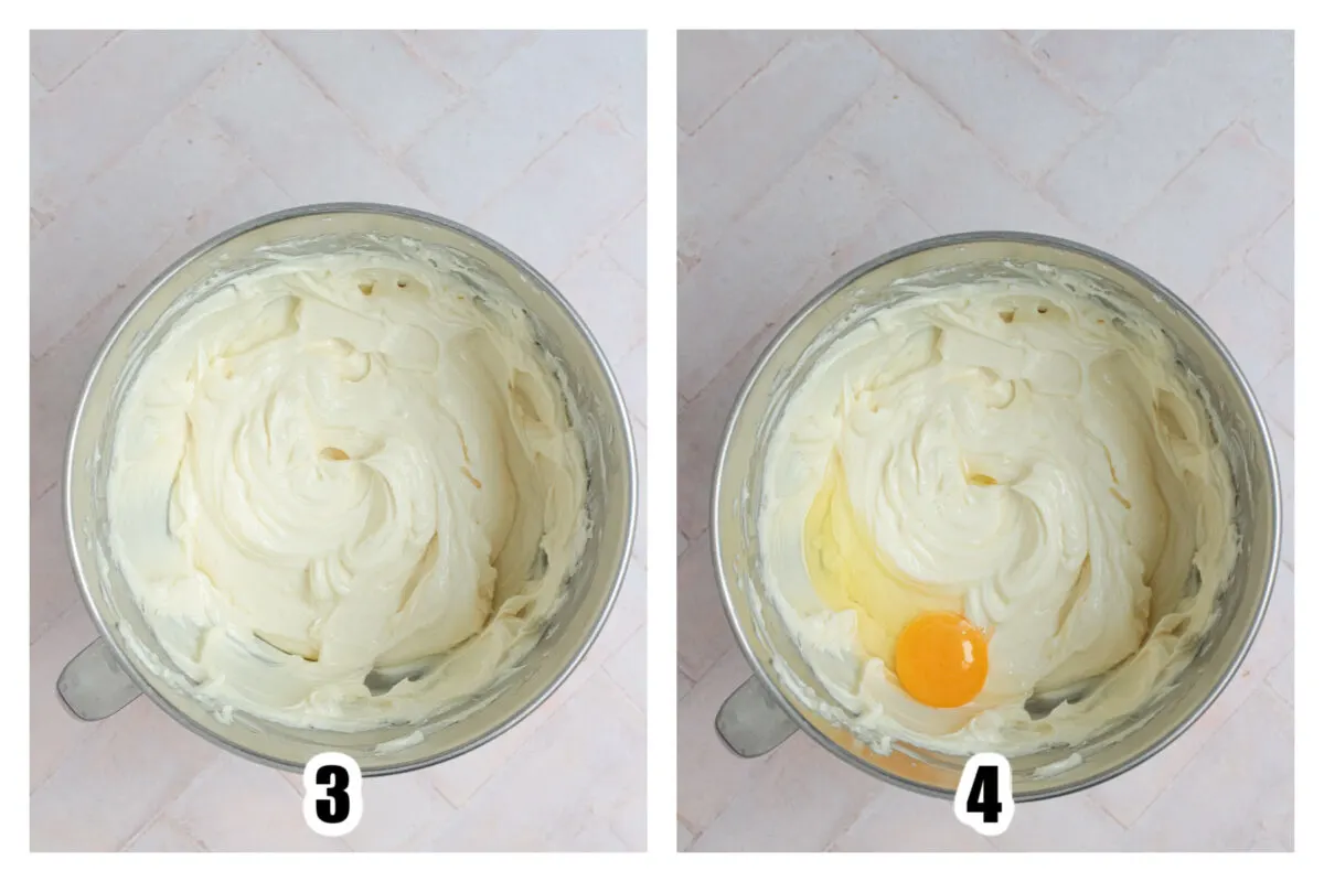 Cream cheese and sugar beaten together, then egg added.