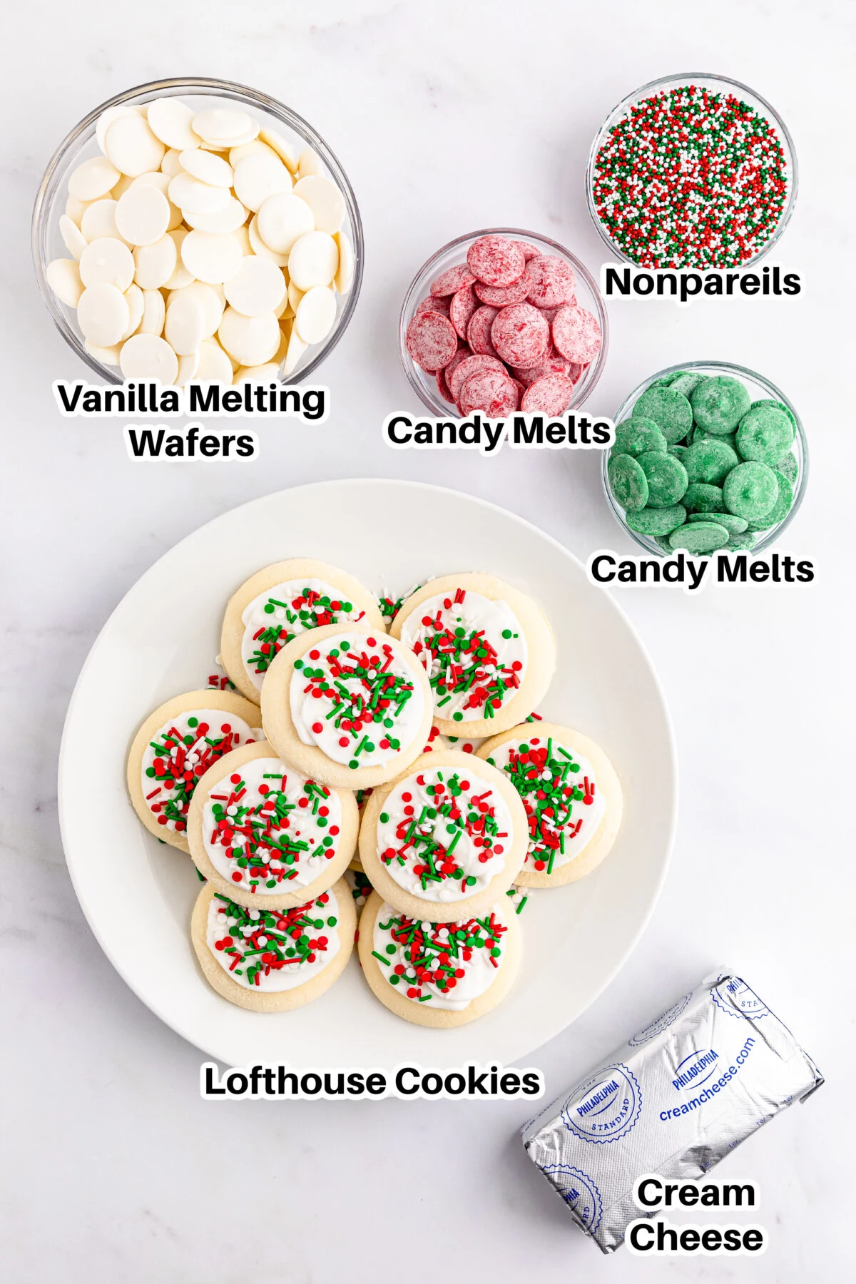 Ingredients for Christmas sugar cookie balls.