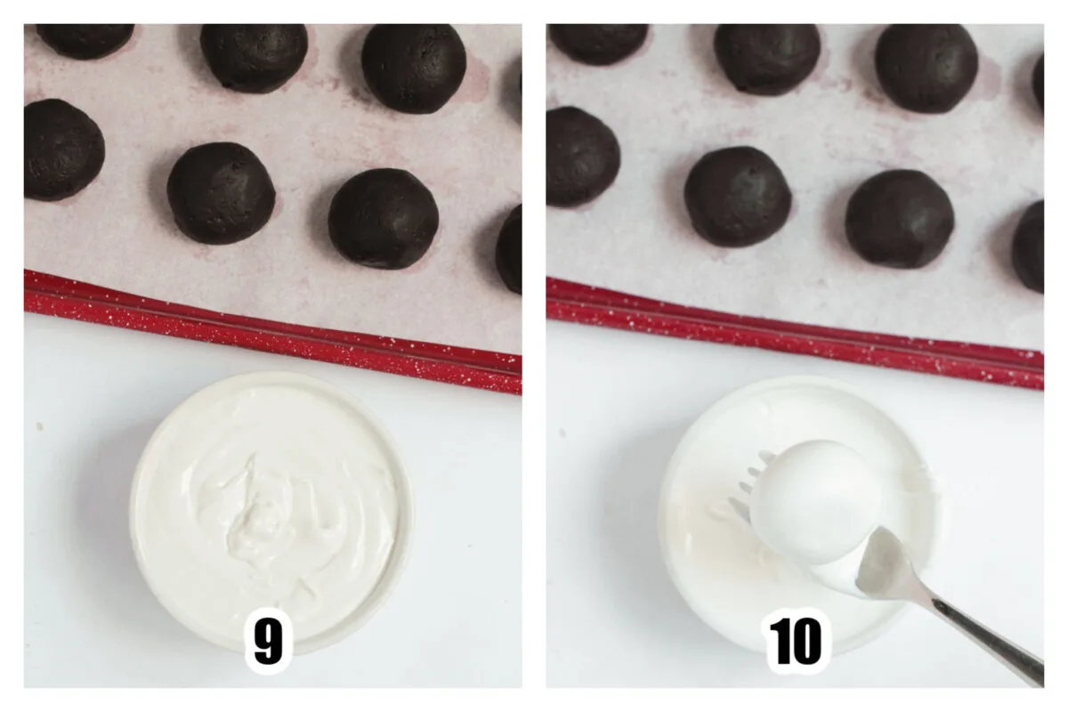 Oreo balls coated in melted white candy melts.