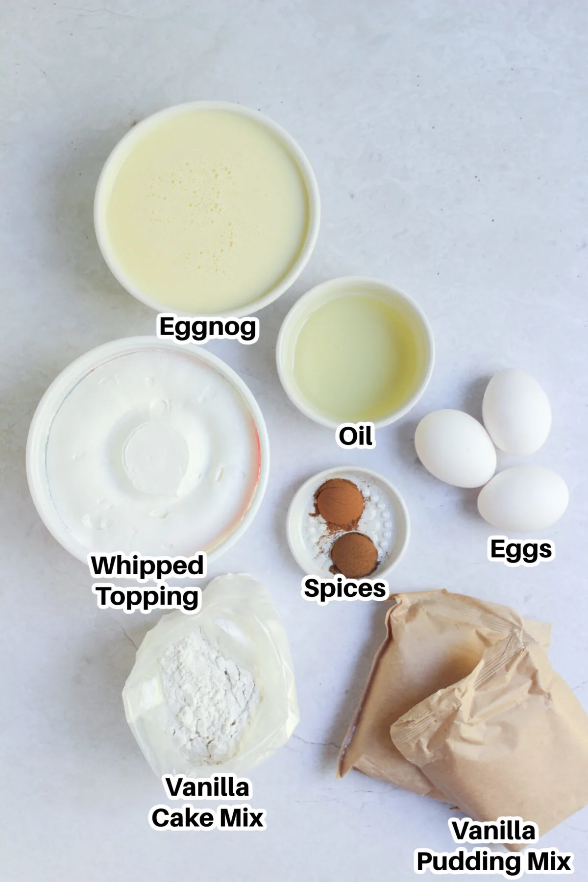 Eggnog poke cake ingredients.