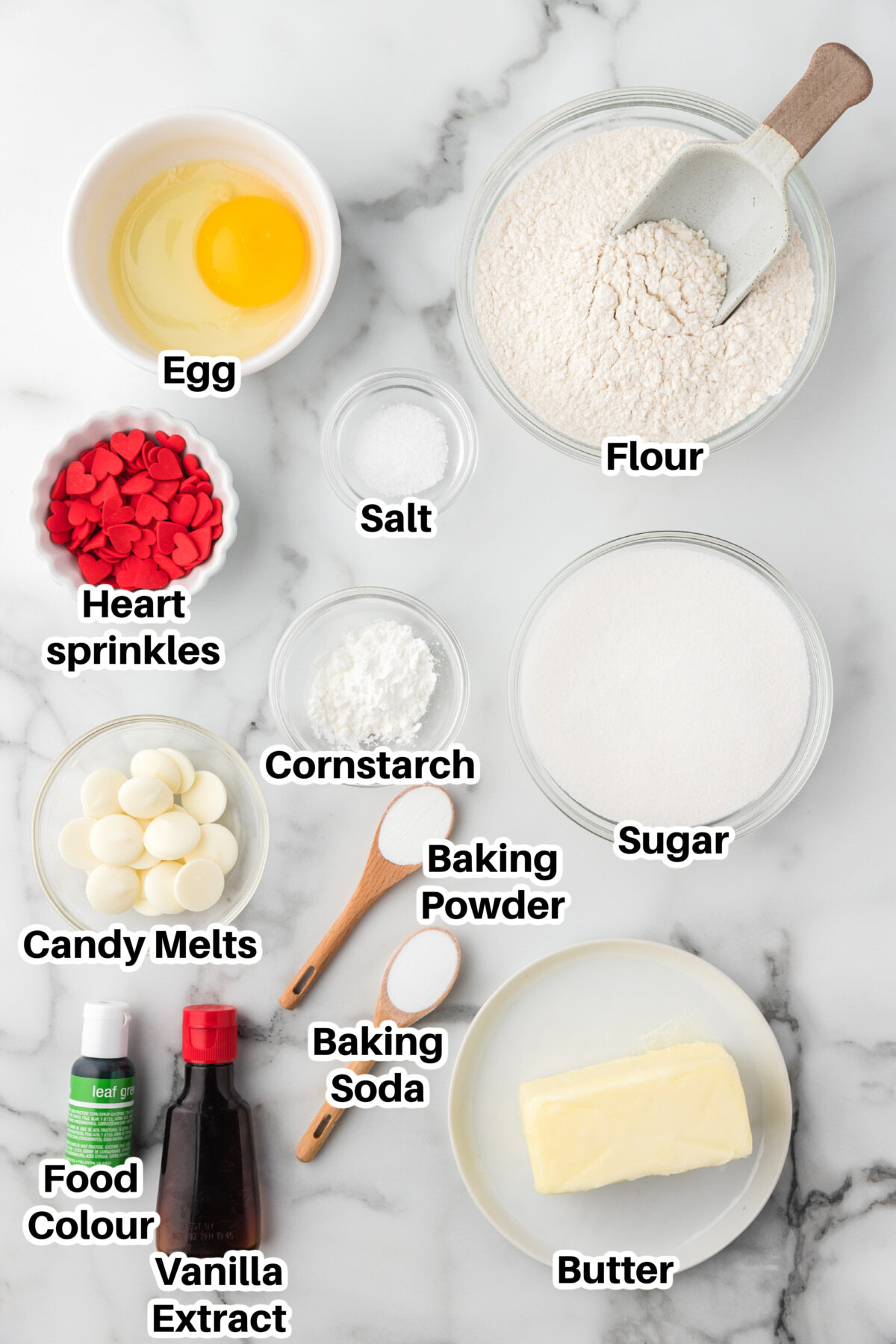 Ingredients for Grinch sugar cookies. 