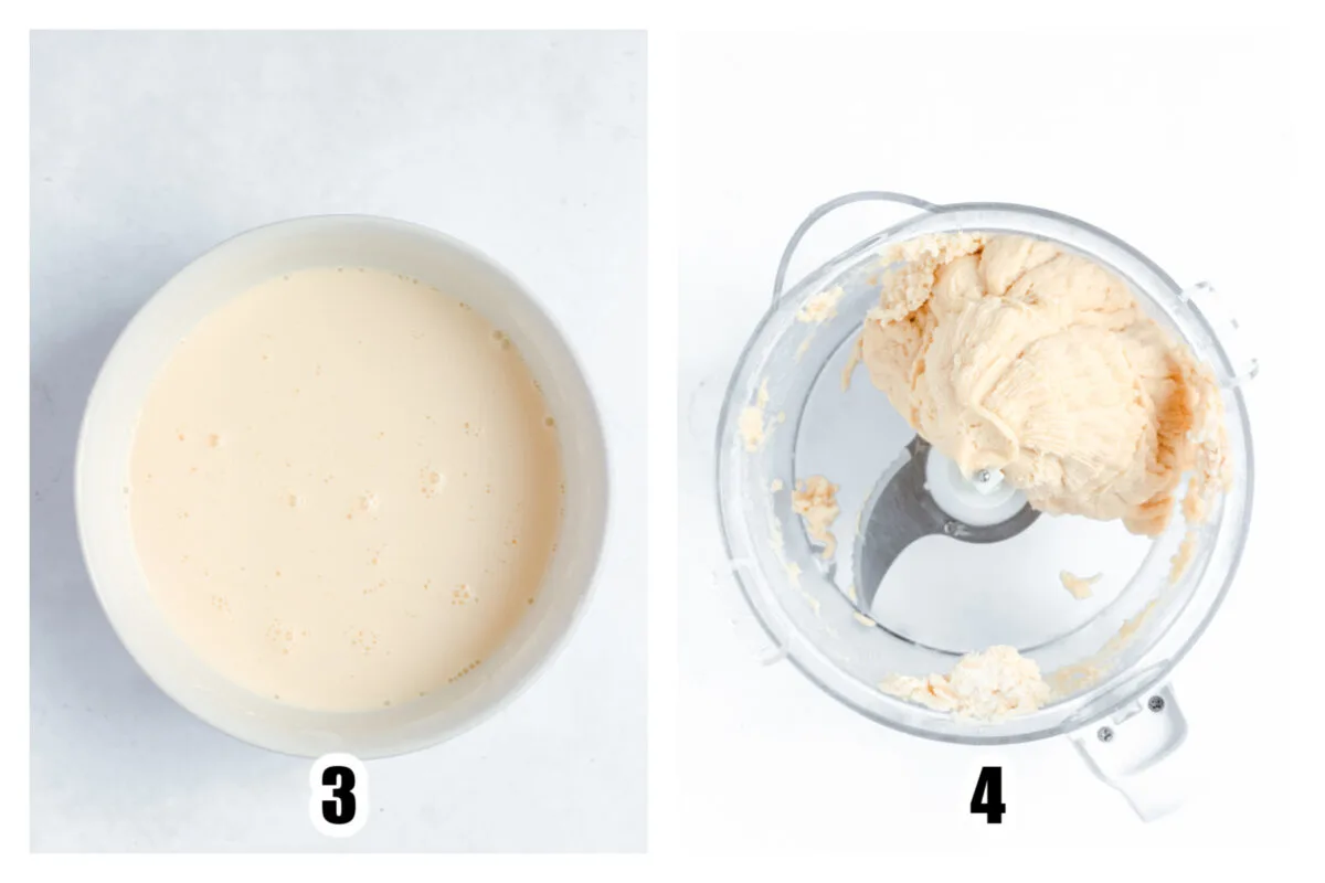 Cream and eggs combined together in a bowl, then added to the flour mixture.
