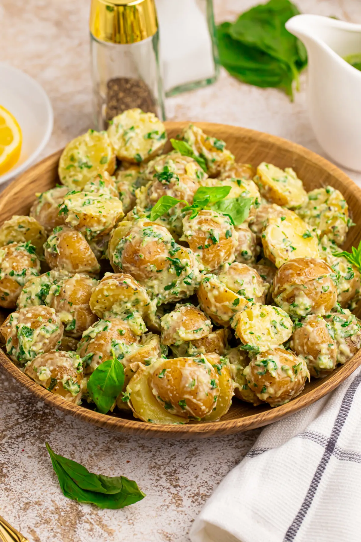 Creamy Pesto Potato Salad - Frugal Mom Eh!