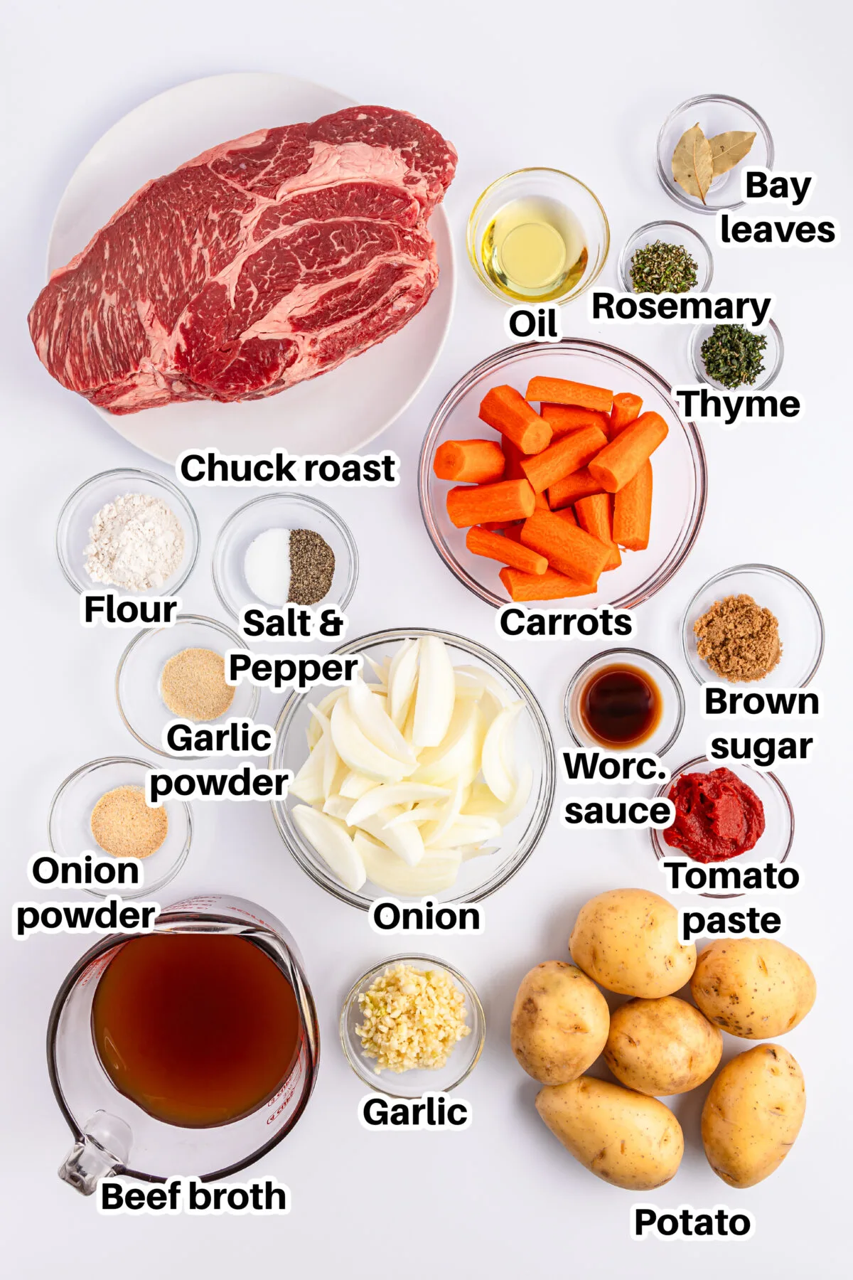 Ingredients for dutch oven pot roast.