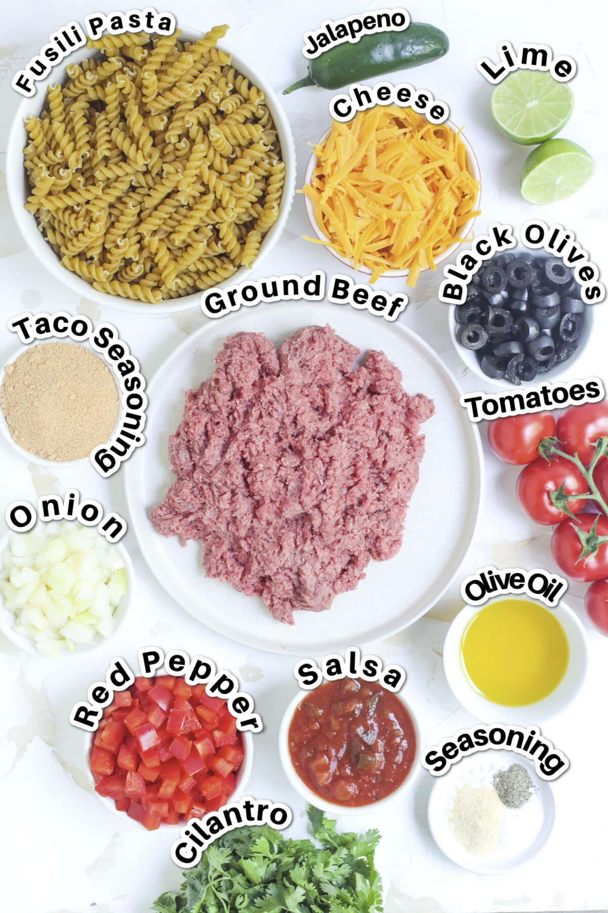 Ingredients for Taco Pasta Salad.
