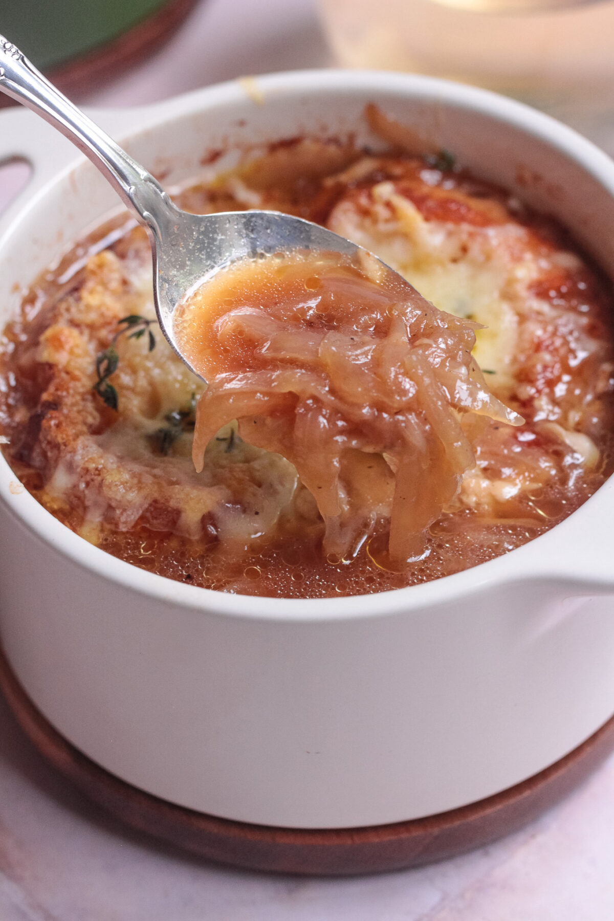 A restaurant-worthy French Onion Soup you can make at home, filled with rich flavour and finished with a cheesy, golden topping.