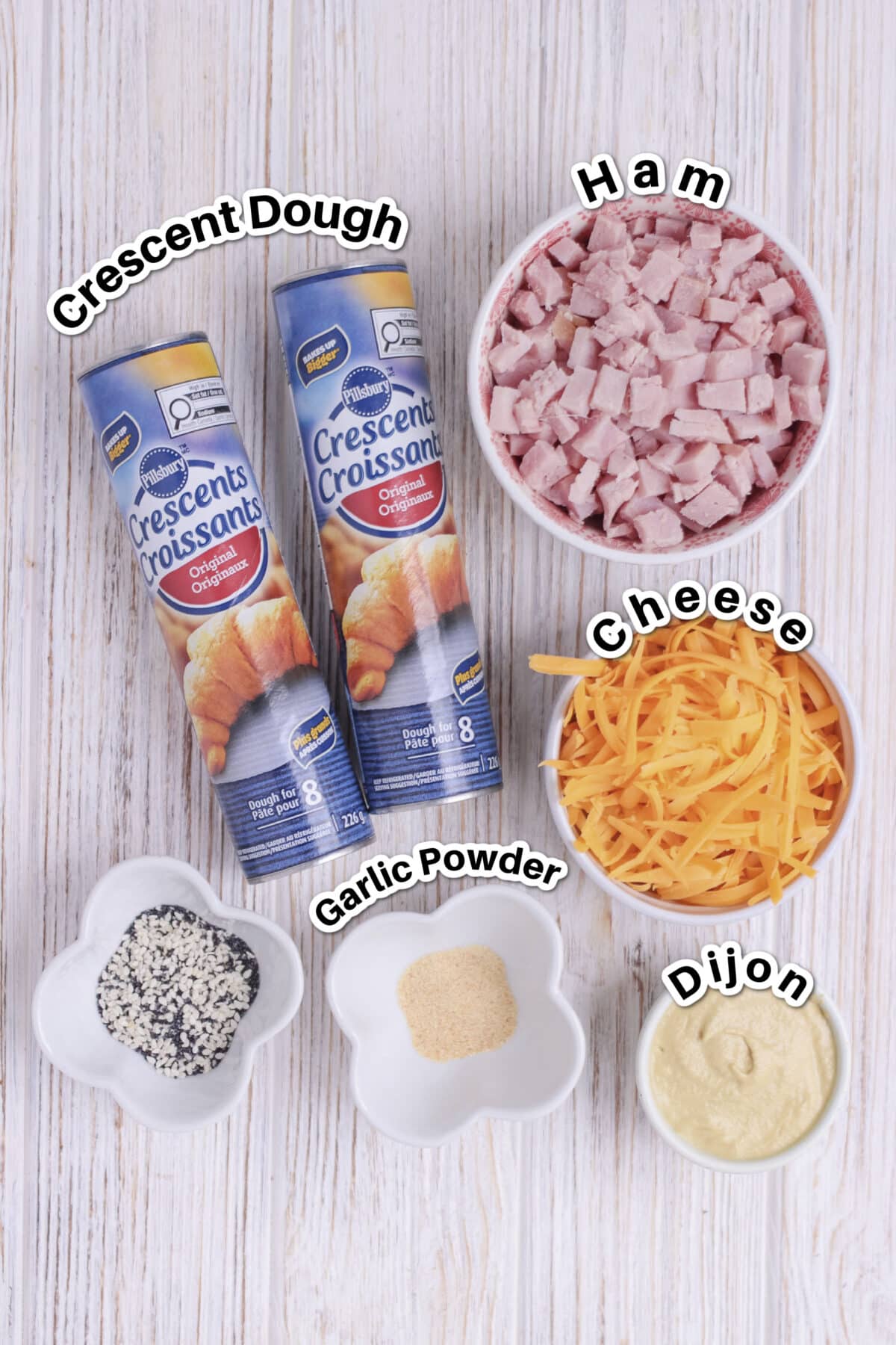 Ingredients for Ham and Cheese Cruffins.