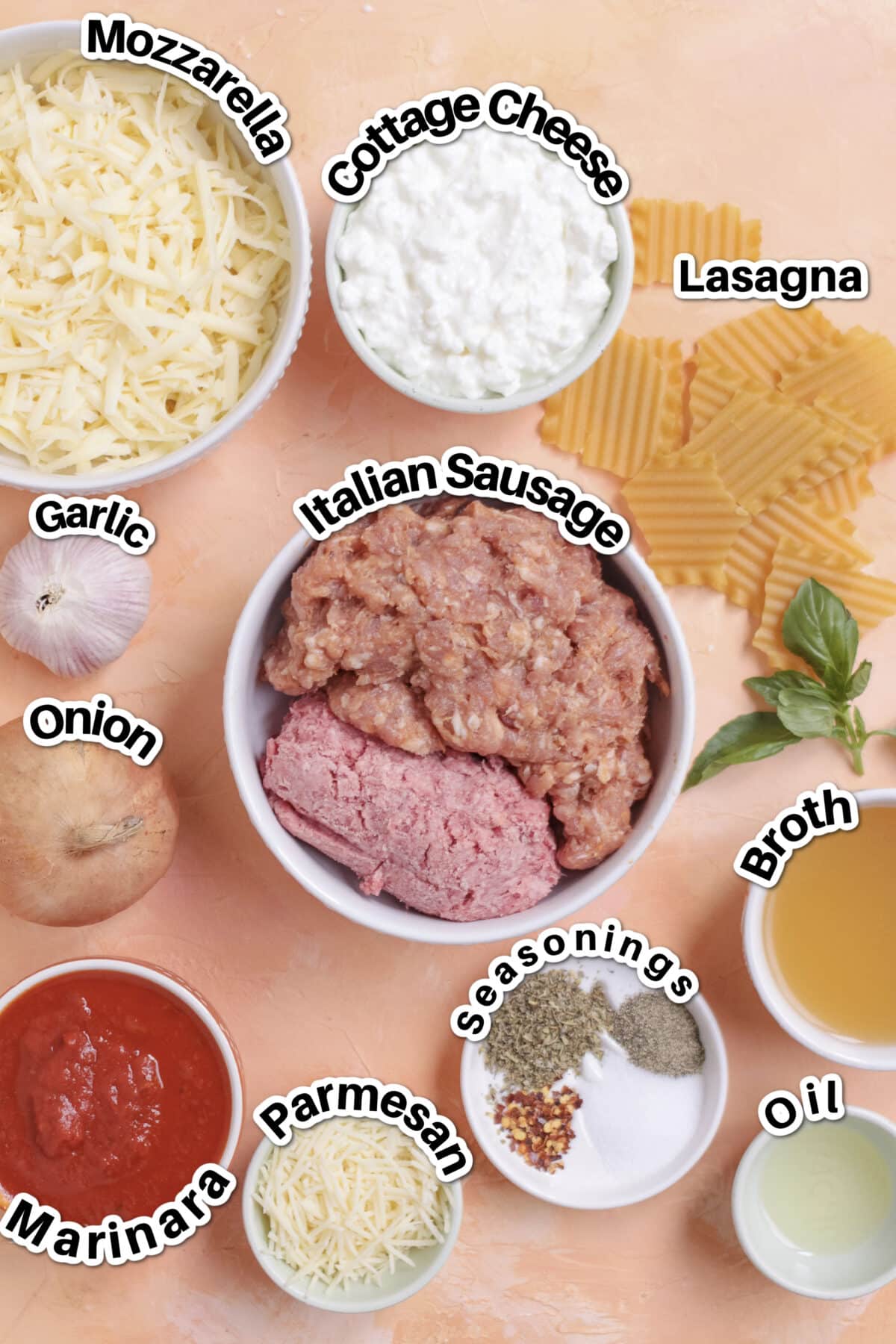 Ingredients for easy skillet stovetop lasagna.