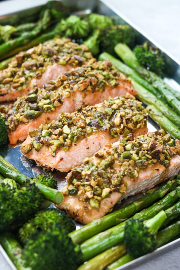 Image for Maple Dijon Pistachio Crusted Salmon with Spring Veggies