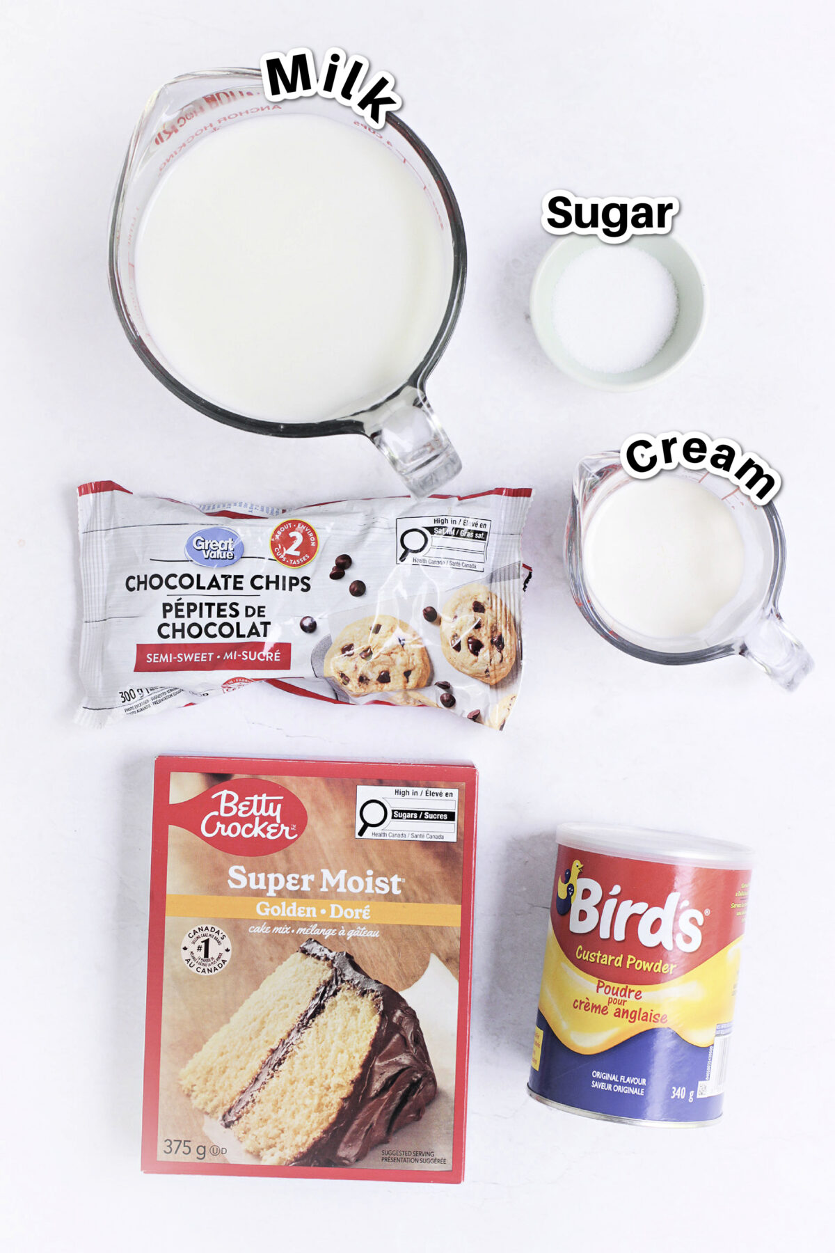 Ingredients for Boston Cream poke cake.
