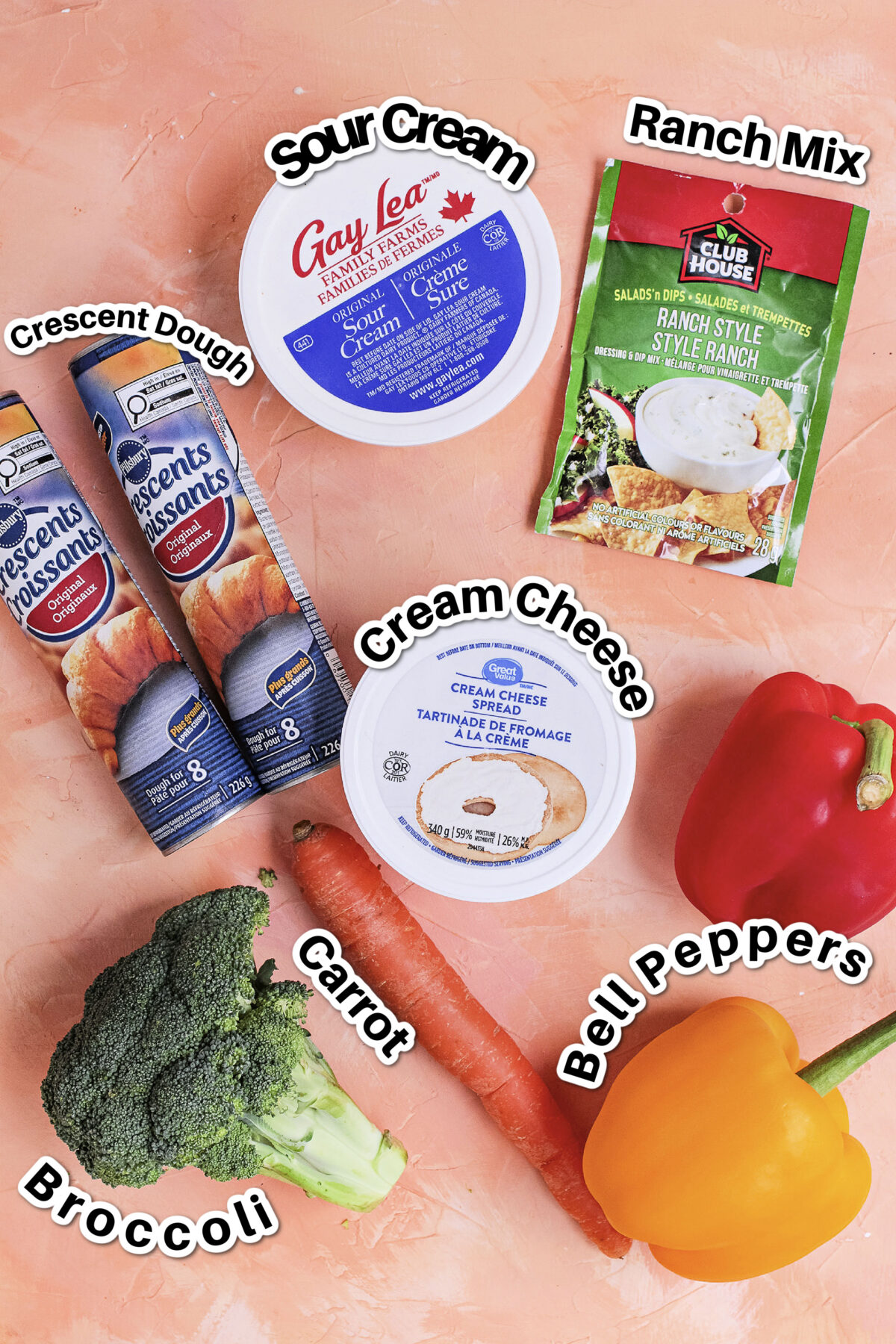 Ingredients for cold veggie pizza.