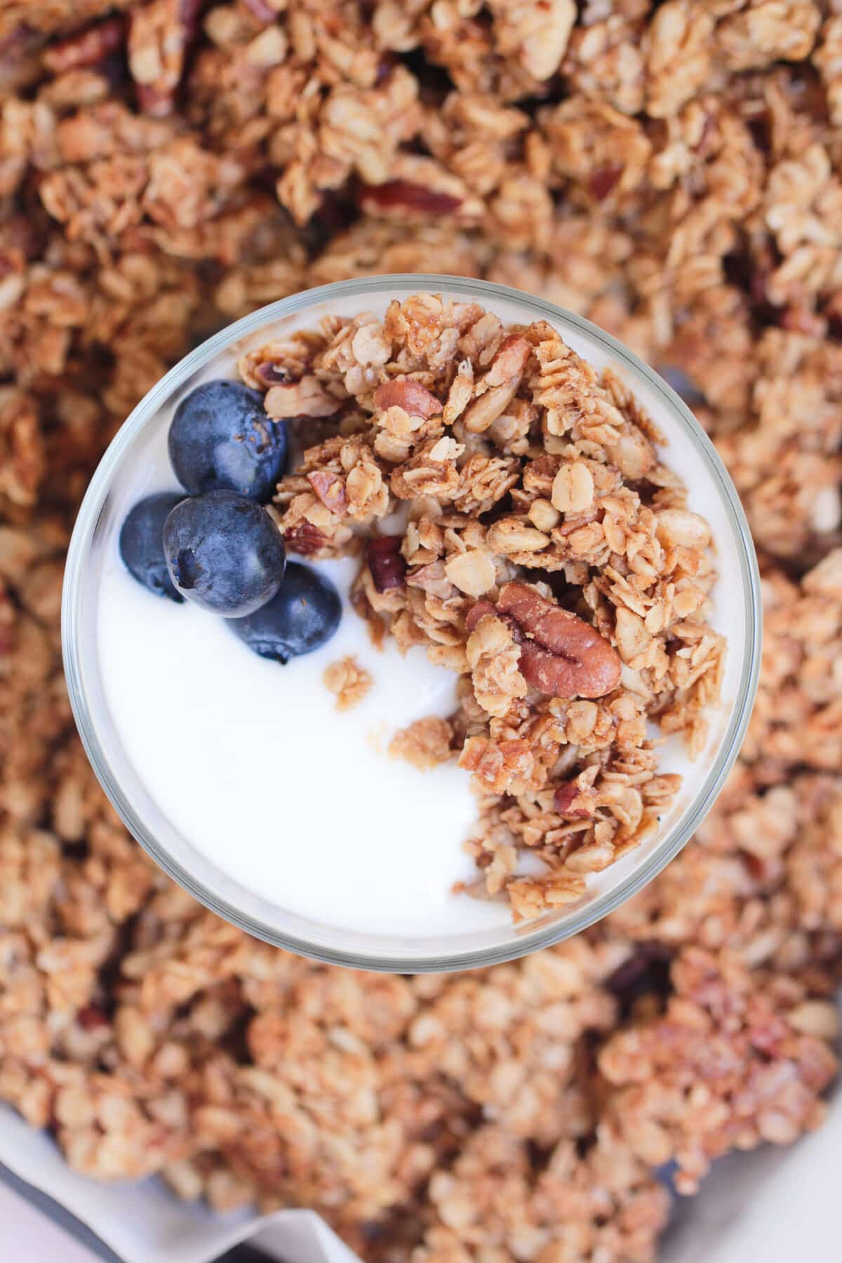 Easy Maple Brown Butter Granola with oats, pecans, sunflower seeds, real maple syrup, and rich brown butter for a crunchy homemade breakfast.